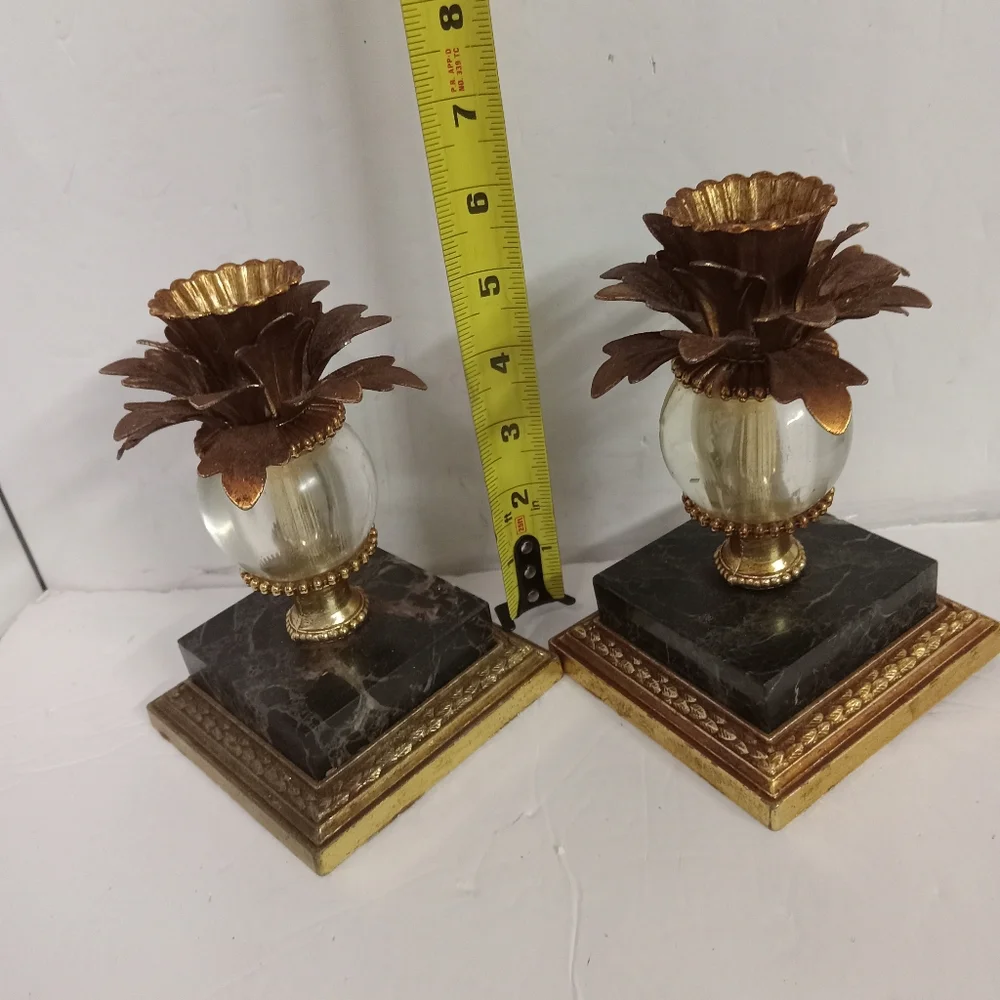 Vintage Dilli Marble Granite ,Glass & Metal Candleholders Pineapple Pedestal